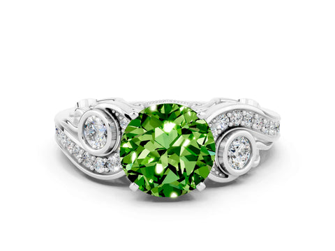 White gold Round Cut Peridot Solitaire Ring with Milgrain Pavé Band and Four-Prong Setting_48