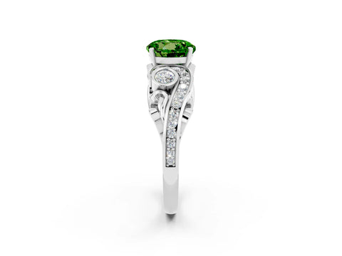 White gold Round Cut Peridot Solitaire Ring with Milgrain Pavé Band and Four-Prong Setting_50