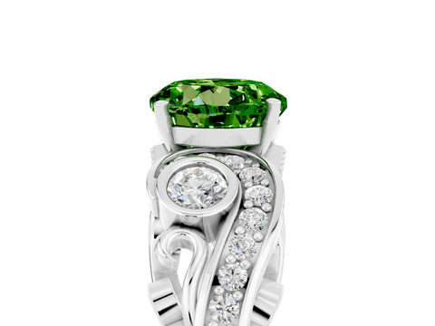 White gold Round Cut Peridot Solitaire Ring with Milgrain Pavé Band and Four-Prong Setting_53