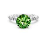 White gold Round Cut Peridot Solitaire Ring with Pavé Accents and Four-Prong Setting