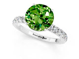 White gold Round Cut Peridot Solitaire Ring with Pavé Accents and Four-Prong Setting_1