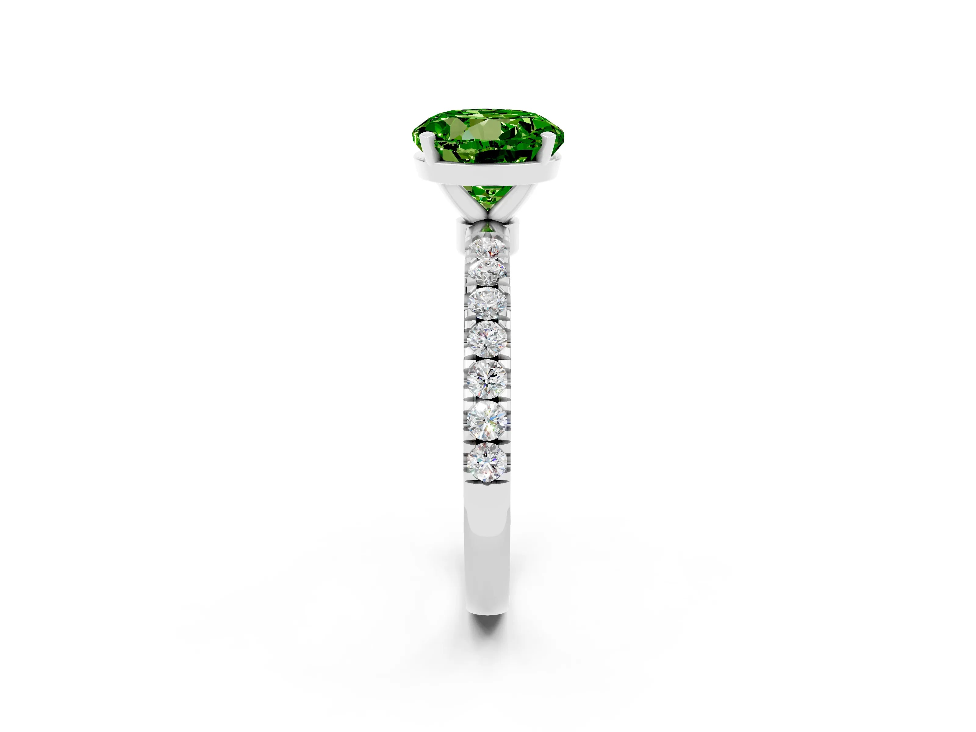 White gold Round Cut Peridot Solitaire Ring with Pavé Accents and Four-Prong Setting_2