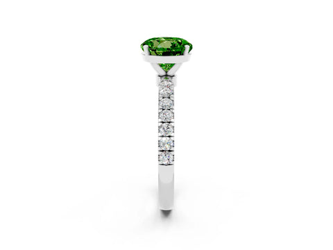 White gold Round Cut Peridot Solitaire Ring with Pavé Accents and Four-Prong Setting_2