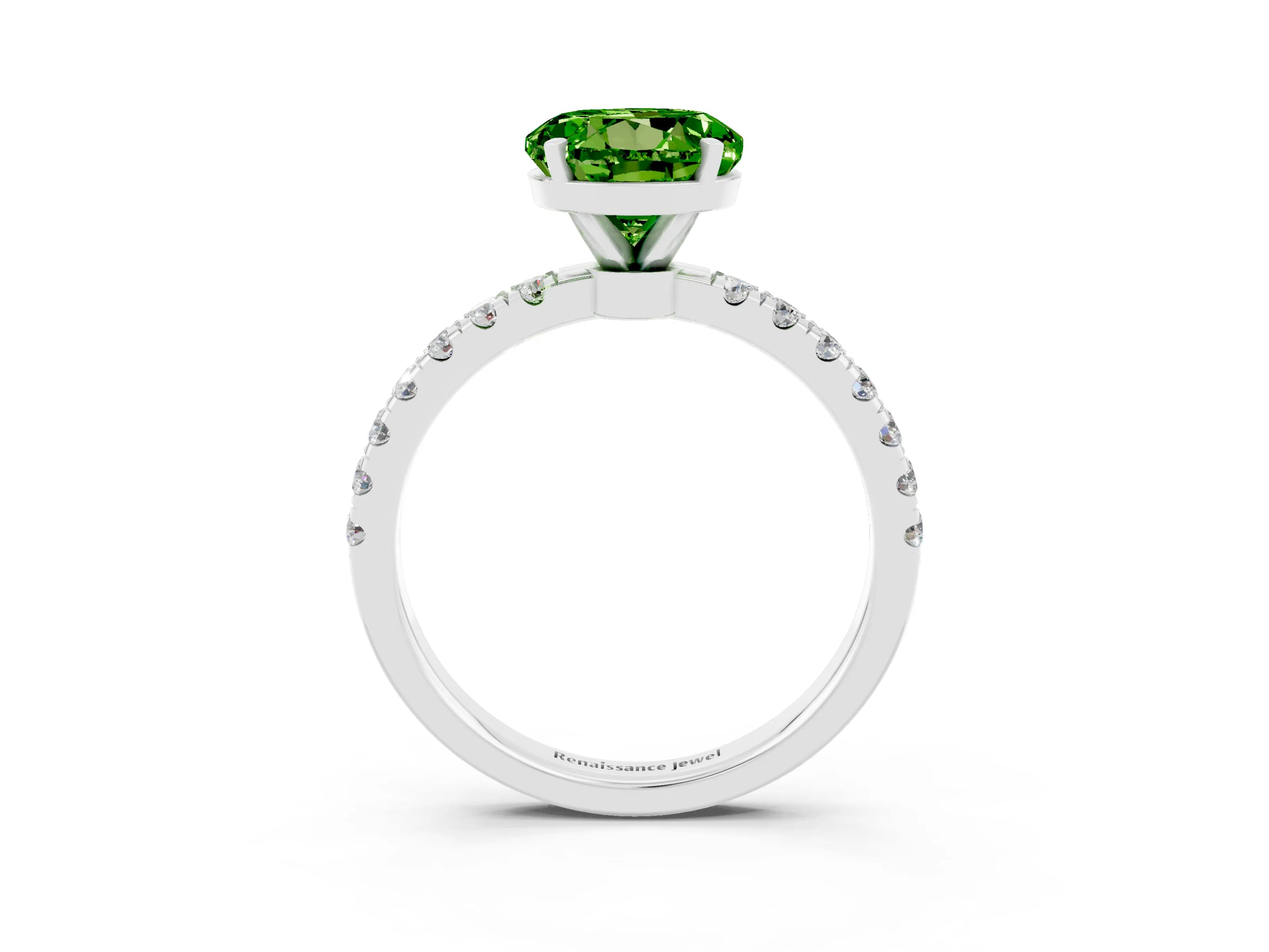 White gold Round Cut Peridot Solitaire Ring with Pavé Accents and Four-Prong Setting_3