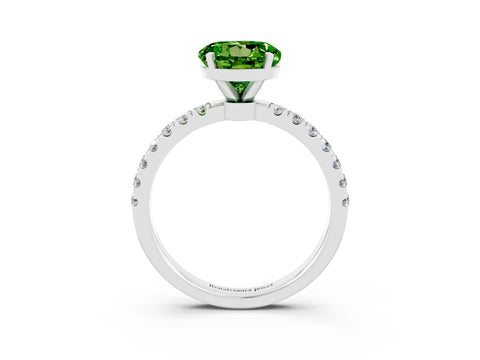 White gold Round Cut Peridot Solitaire Ring with Pavé Accents and Four-Prong Setting_3