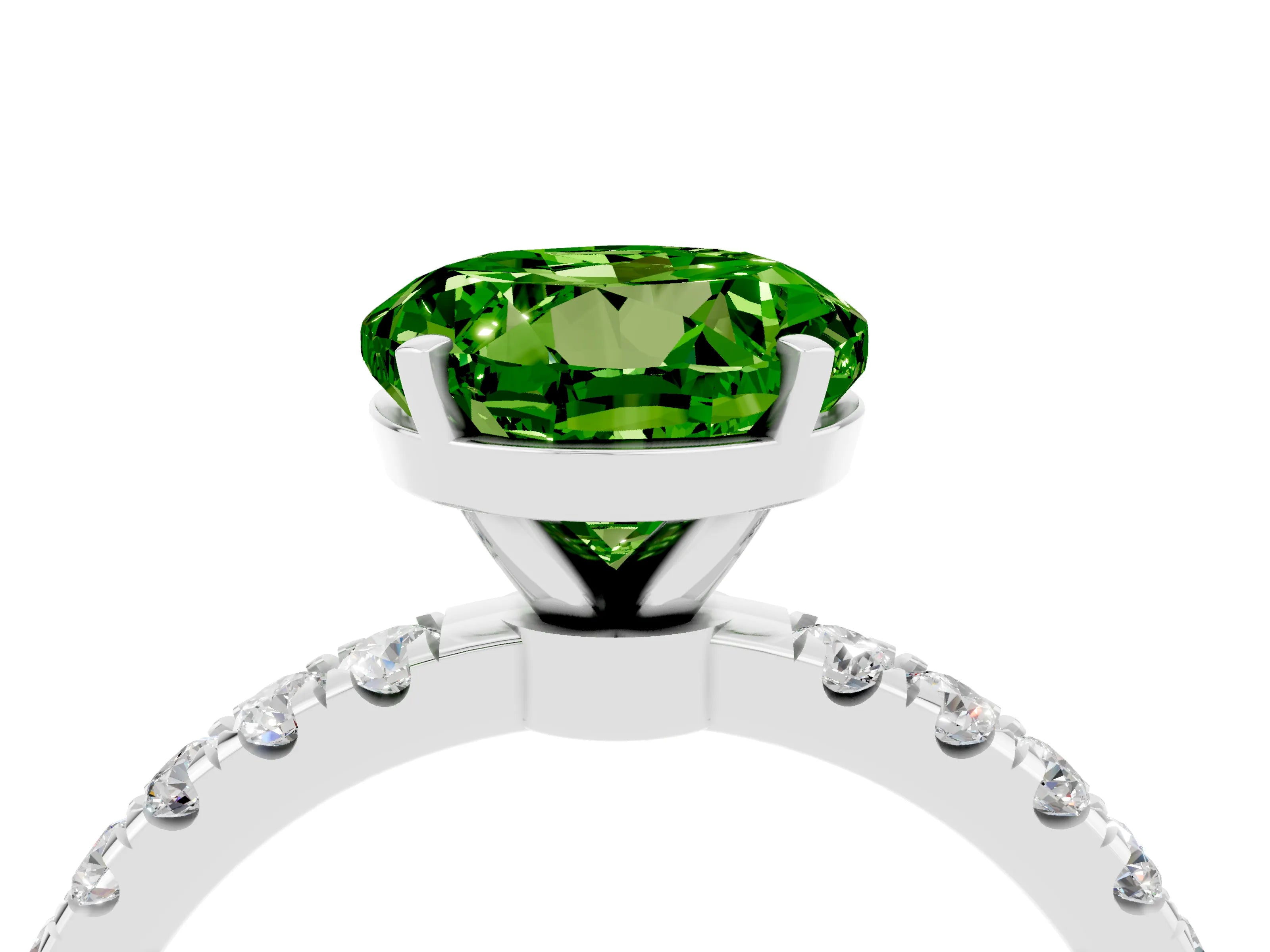 White gold Round Cut Peridot Solitaire Ring with Pavé Accents and Four-Prong Setting_4