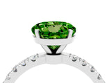 White gold Round Cut Peridot Solitaire Ring with Pavé Accents and Four-Prong Setting_4