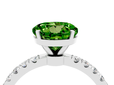 White gold Round Cut Peridot Solitaire Ring with Pavé Accents and Four-Prong Setting_4