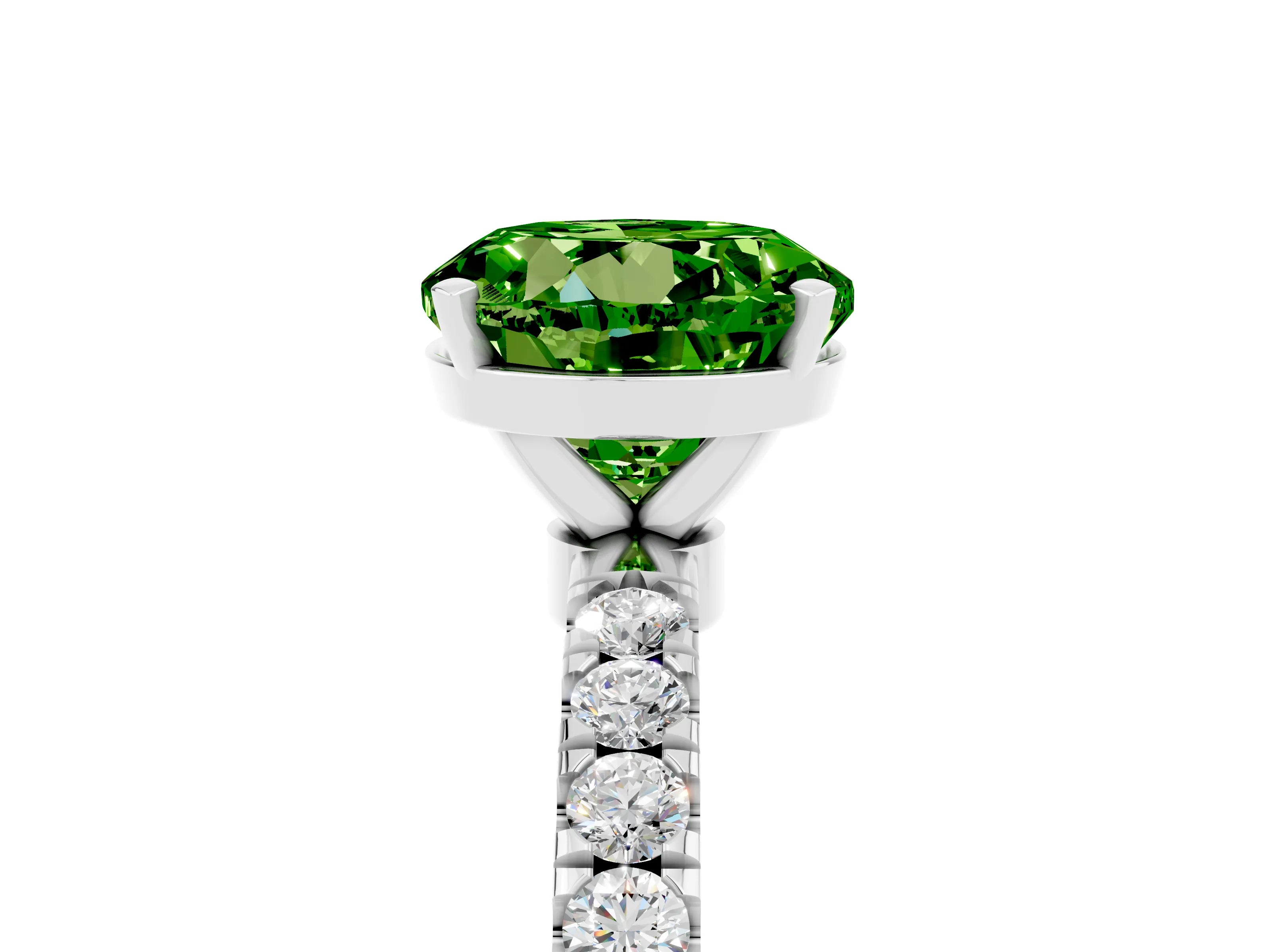 White gold Round Cut Peridot Solitaire Ring with Pavé Accents and Four-Prong Setting_5