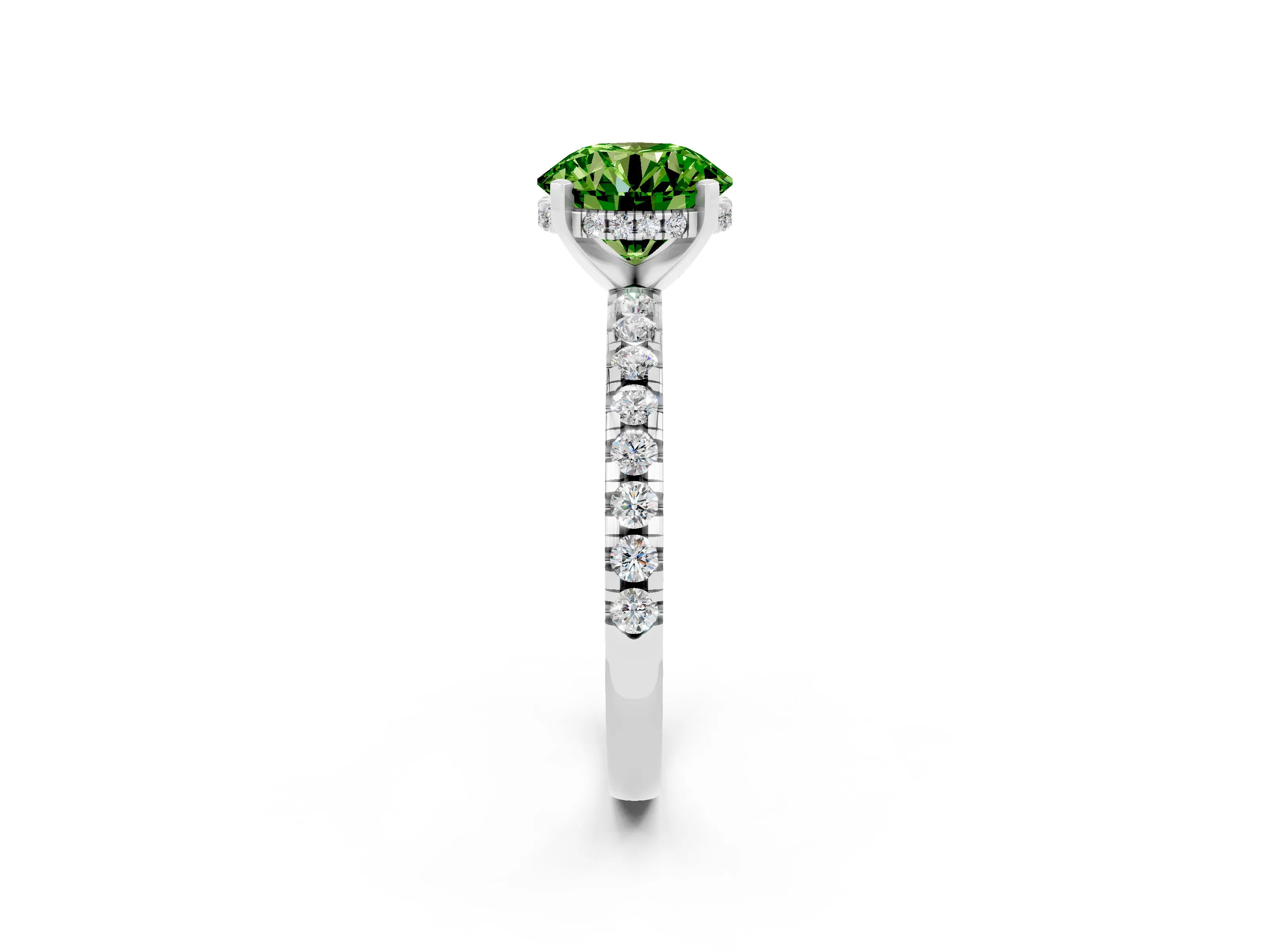 White gold Round Cut Peridot Solitaire Ring with Pavé Band and Four-Prong Setting_26