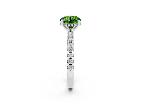 White gold Round Cut Peridot Solitaire Ring with Pavé Band and Four-Prong Setting_26