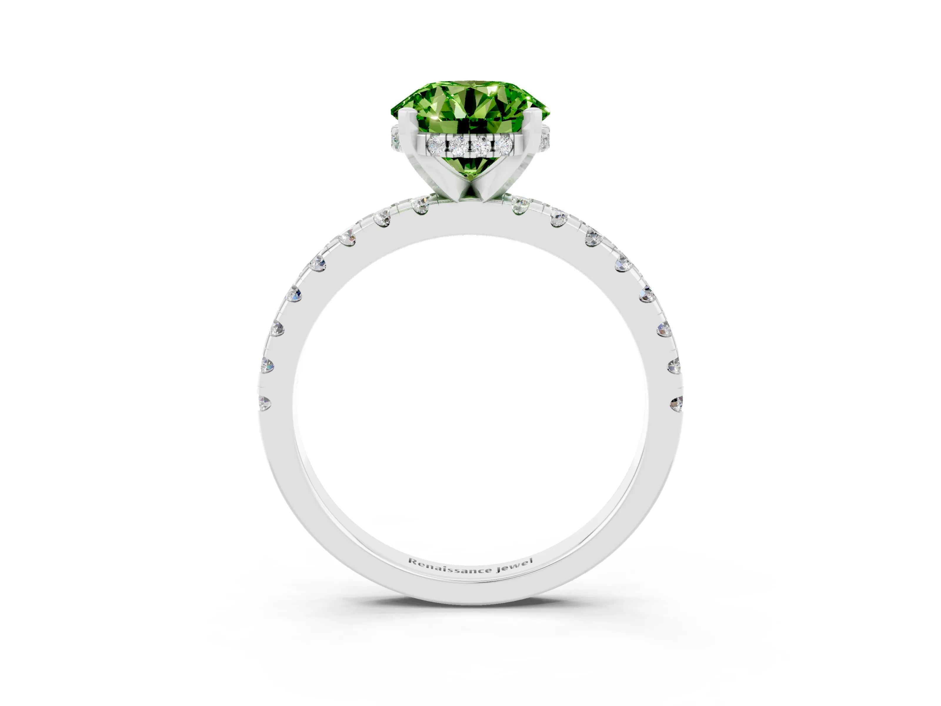 White gold Round Cut Peridot Solitaire Ring with Pavé Band and Four-Prong Setting_27