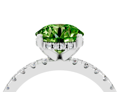 White gold Round Cut Peridot Solitaire Ring with Pavé Band and Four-Prong Setting_28
