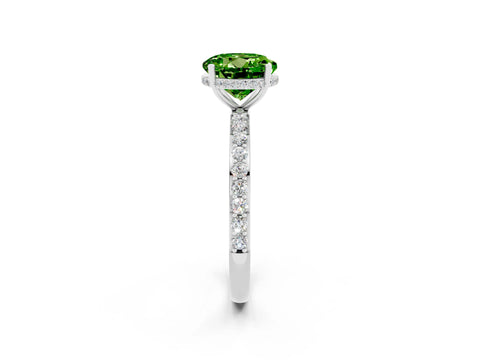 White gold Round Cut Peridot Solitaire Ring with Pavé Band and Hidden Halo_38