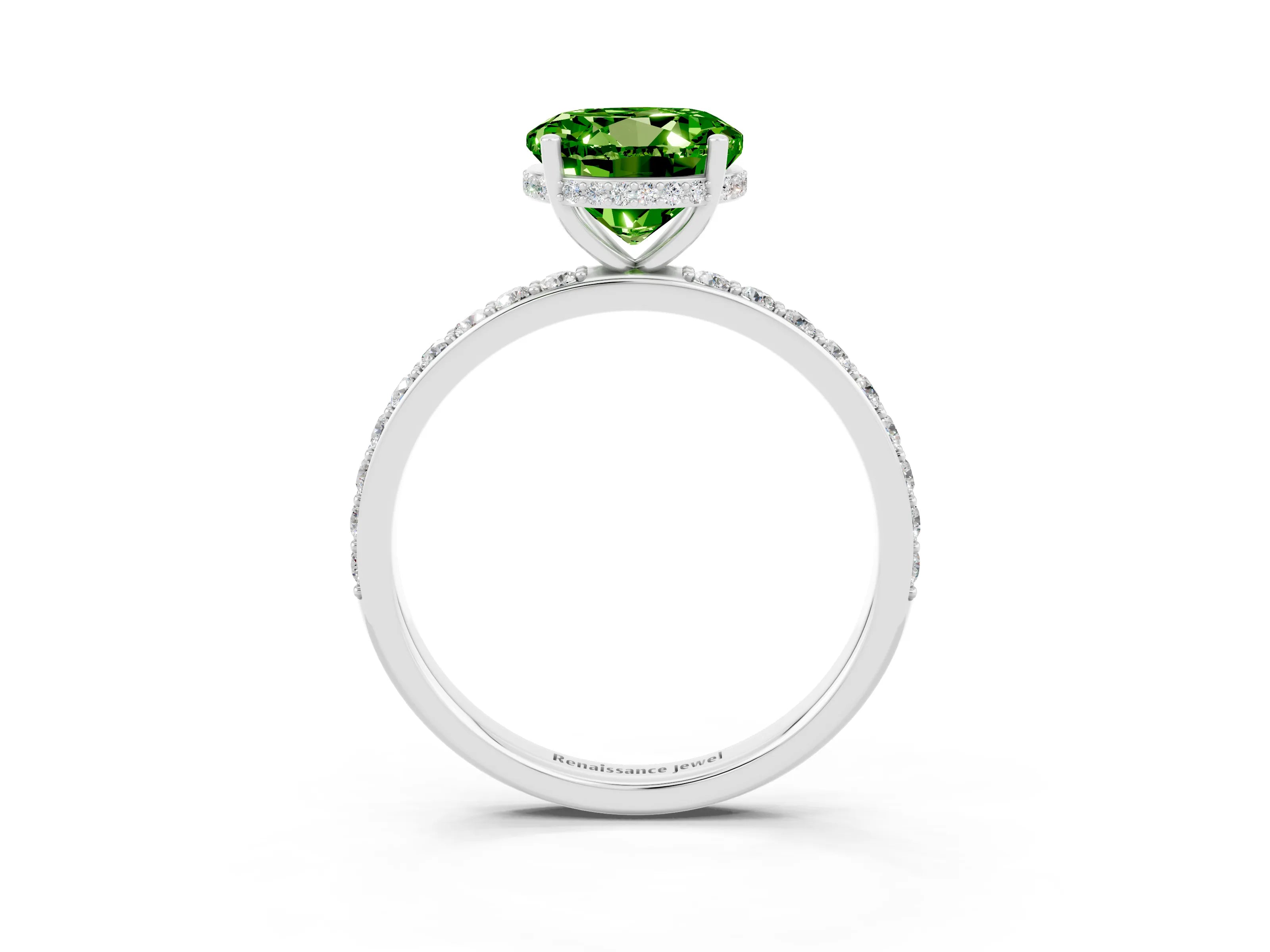 White gold Round Cut Peridot Solitaire Ring with Pavé Band and Hidden Halo_39