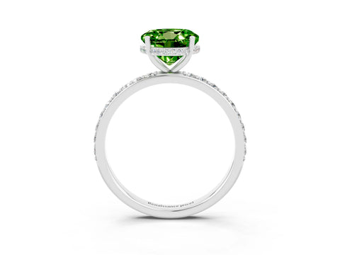 White gold Round Cut Peridot Solitaire Ring with Pavé Band and Hidden Halo_39
