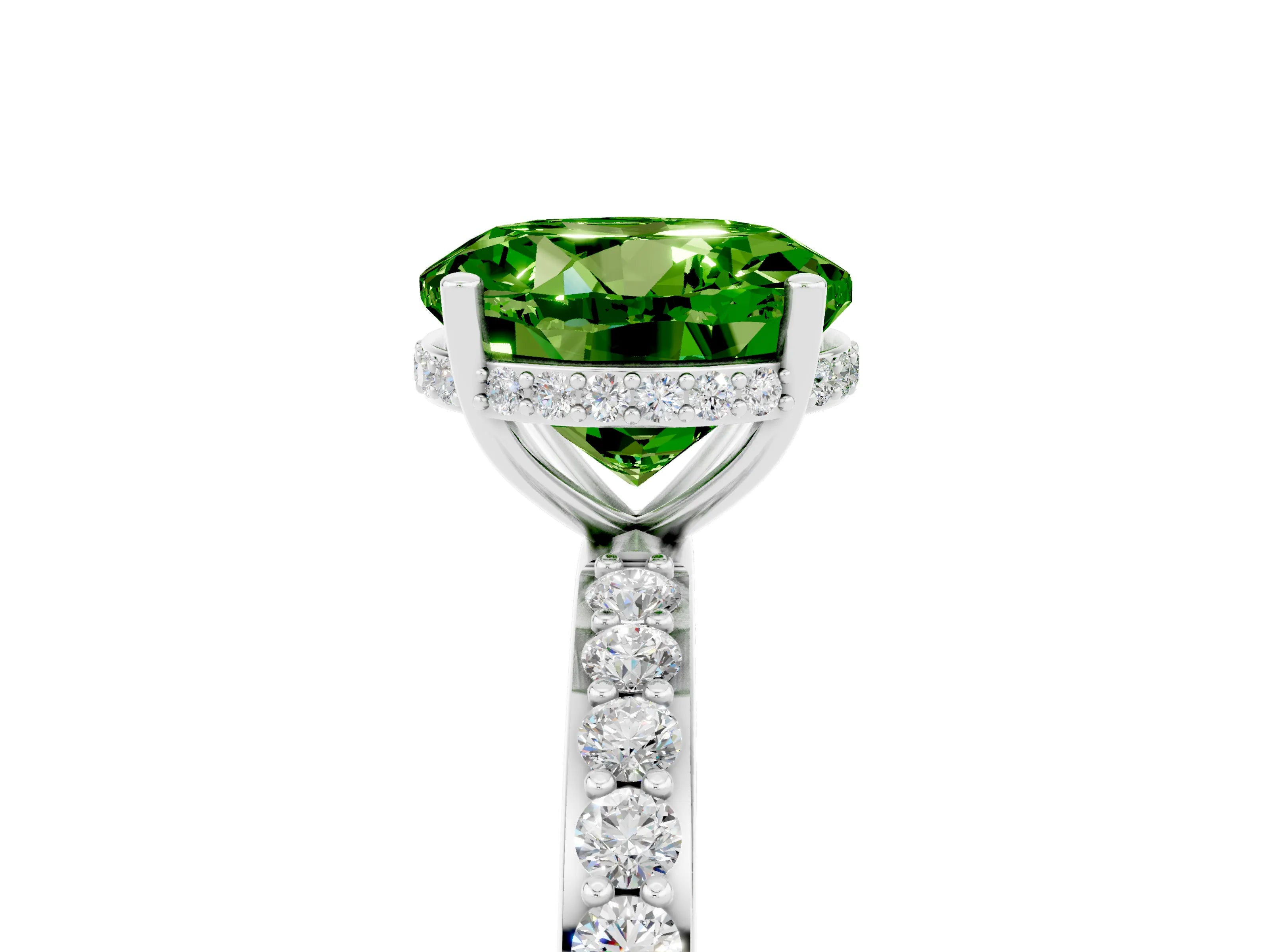 White gold Round Cut Peridot Solitaire Ring with Pavé Band and Hidden Halo_41