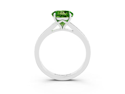 White gold Round Cut Peridot Solitaire Ring with Pavé Band and Prong Setting_3