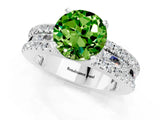 White gold Round Cut Peridot Solitaire Ring with Pavé and Channel Set Band_1