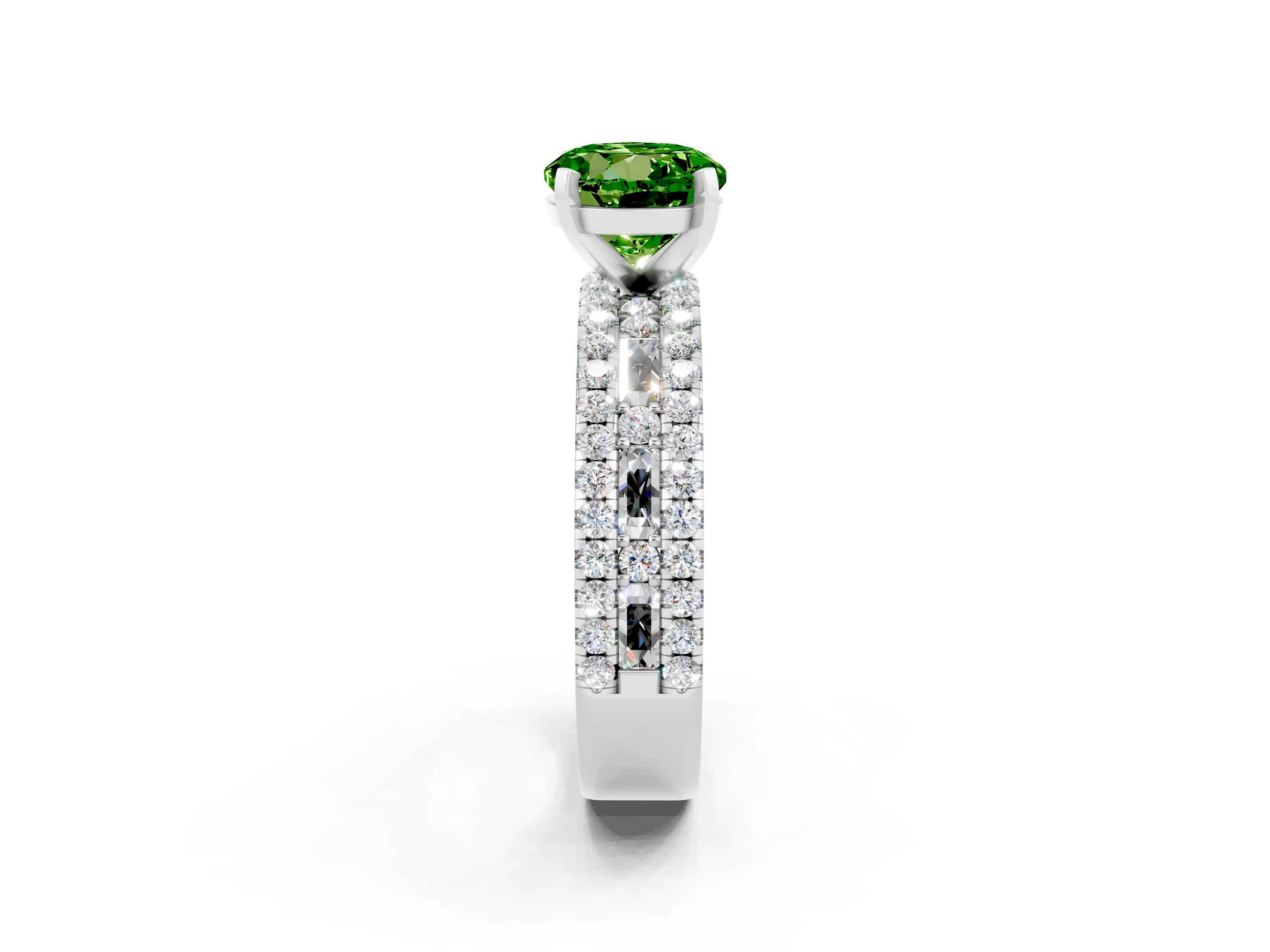 White gold Round Cut Peridot Solitaire Ring with Pavé and Channel Set Band_2