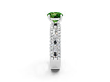 White gold Round Cut Peridot Solitaire Ring with Pavé and Channel Set Band_2