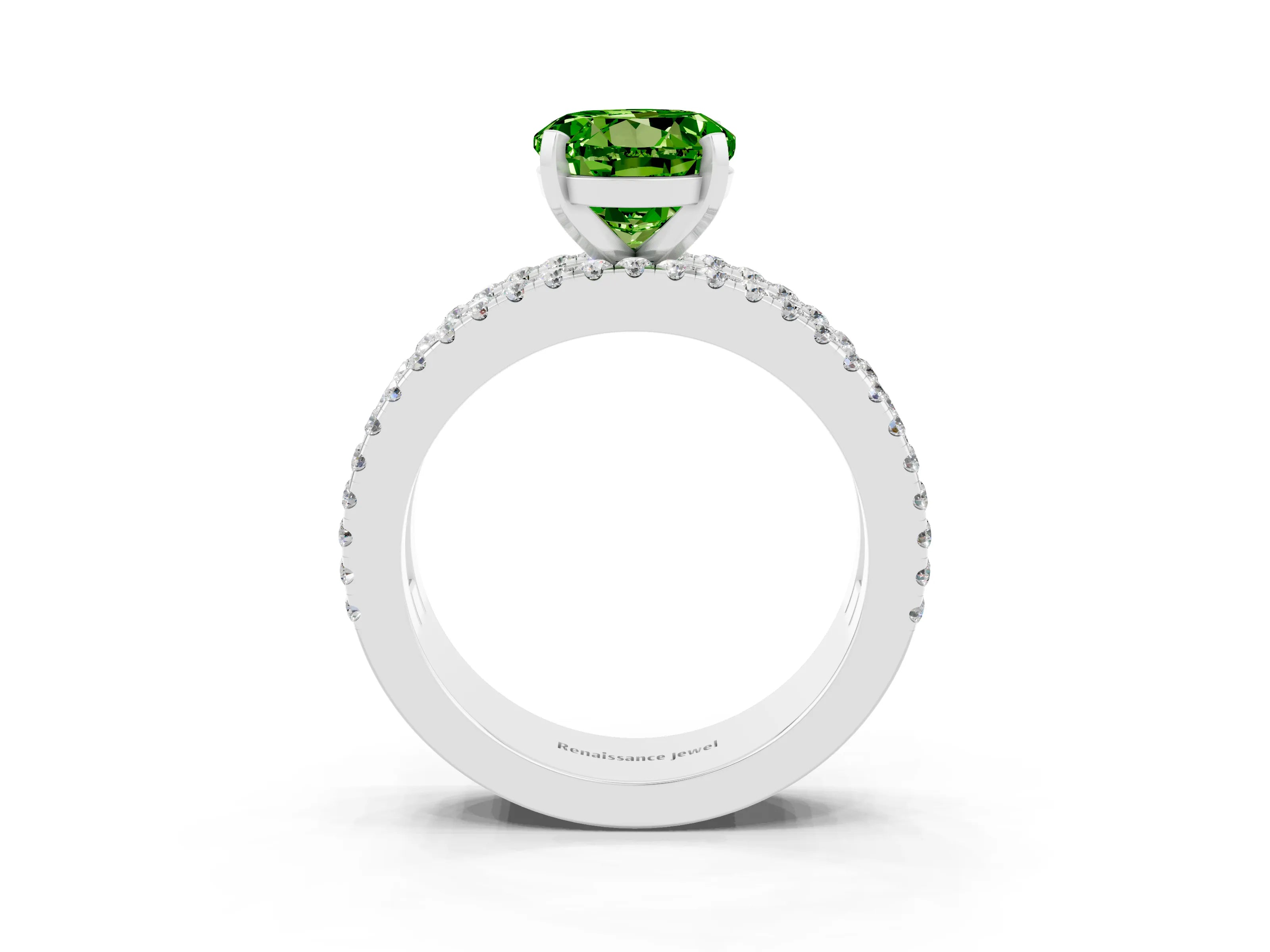 White gold Round Cut Peridot Solitaire Ring with Pavé and Channel Set Band_3