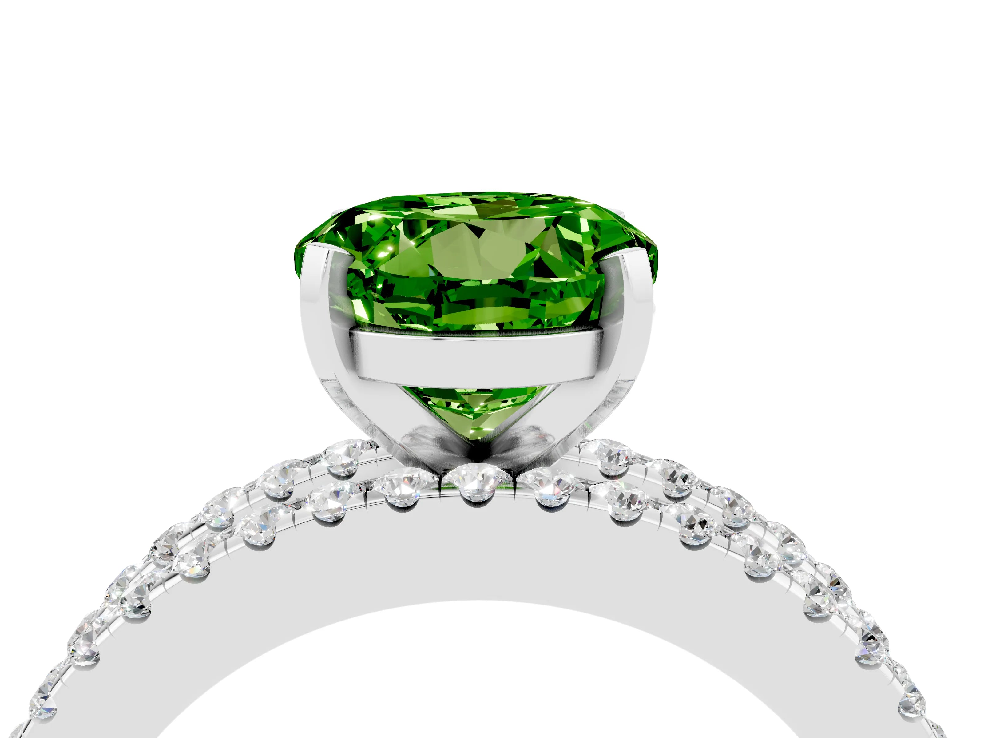 White gold Round Cut Peridot Solitaire Ring with Pavé and Channel Set Band_4