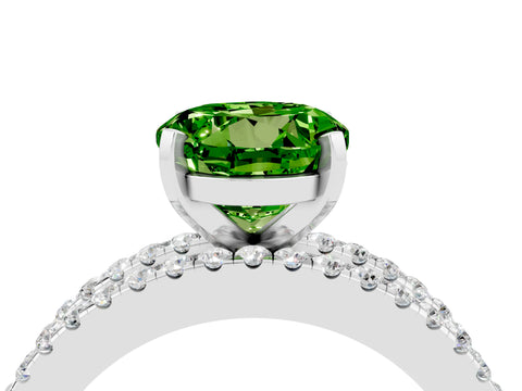 White gold Round Cut Peridot Solitaire Ring with Pavé and Channel Set Band_4