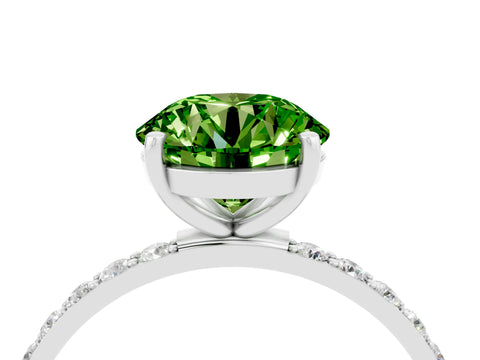 White gold Round Cut Peridot Solitaire Ring with Pave Band and Four Prong Setting_17