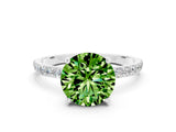 White gold Round Cut Peridot Solitaire Ring with Pave Band and Four Prong Setting_25