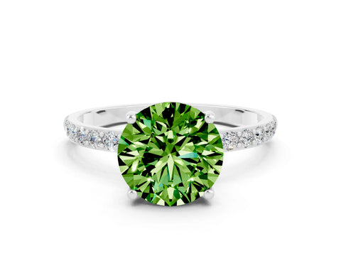 White gold Round Cut Peridot Solitaire Ring with Pave Band and Four Prong Setting_25