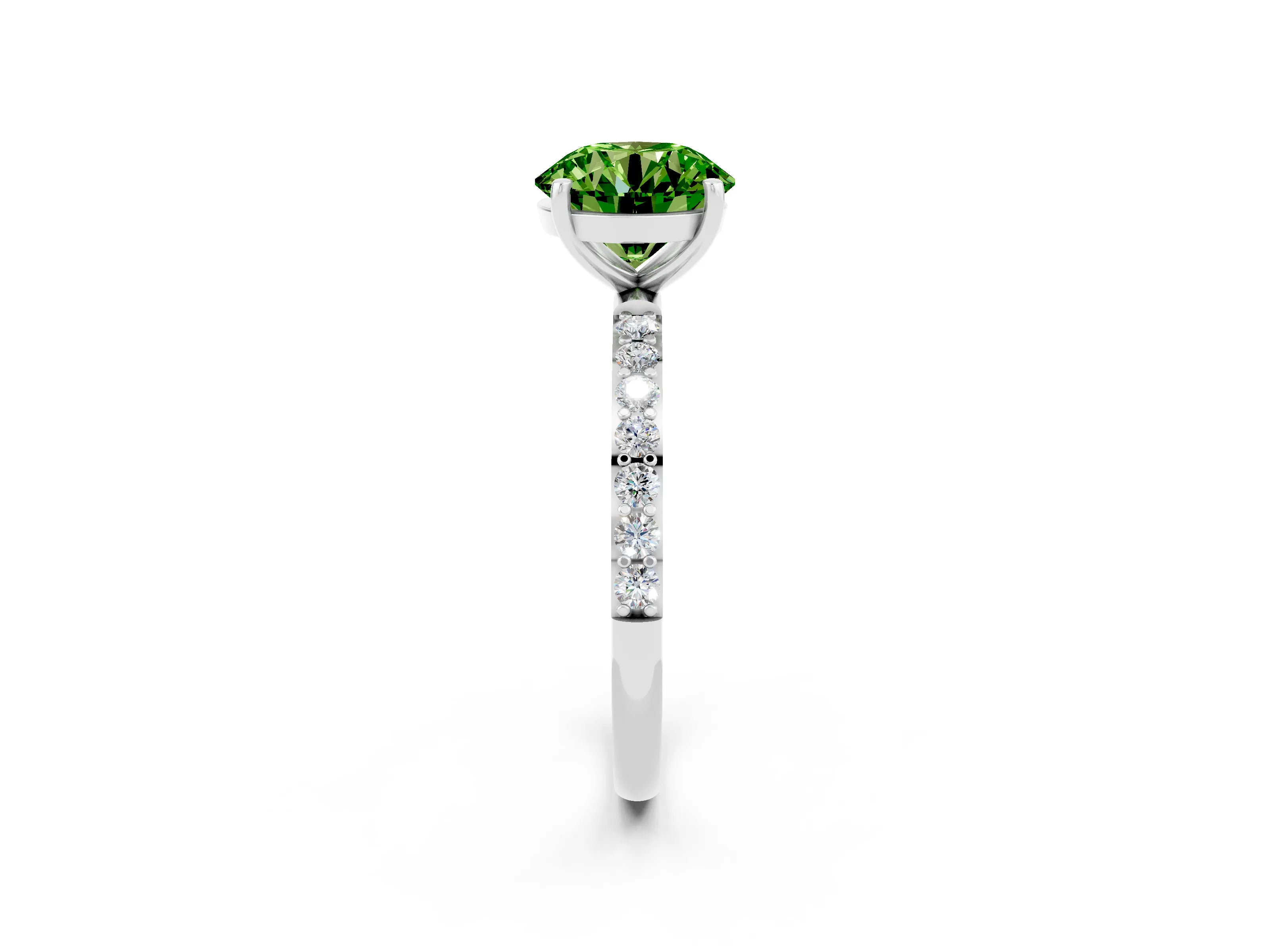 White gold Round Cut Peridot Solitaire Ring with Pave Band and Four Prong Setting_27