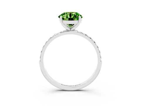 White gold Round Cut Peridot Solitaire Ring with Pave Band and Four Prong Setting_28