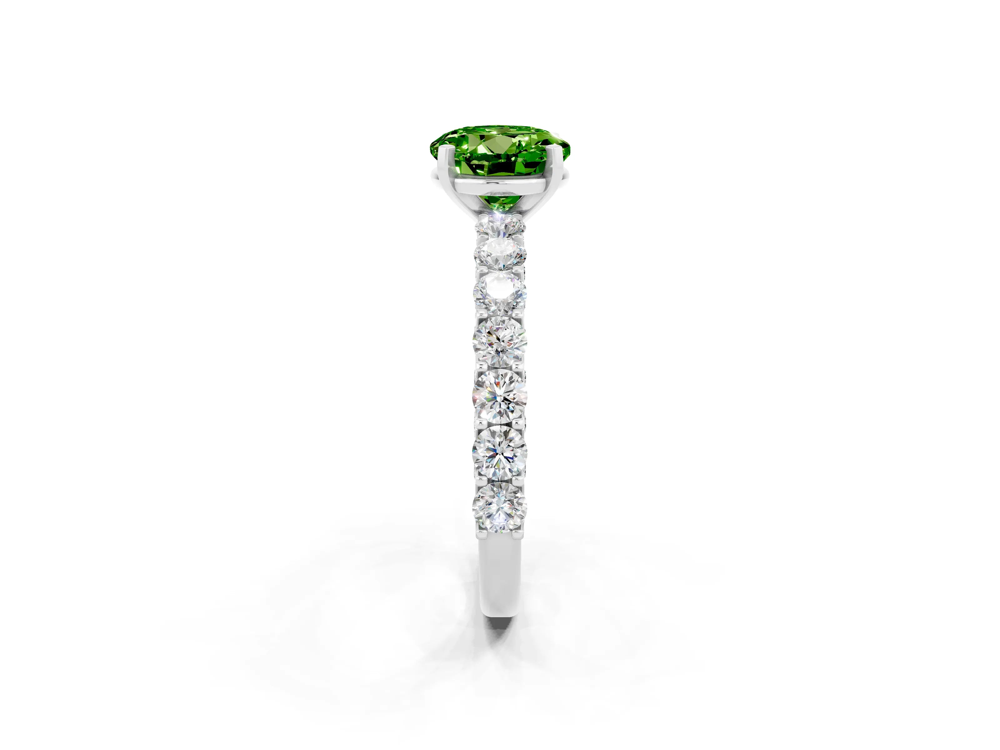 White gold Round Cut Peridot Solitaire Ring with Shared Prong Pavé Band and Four-Prong Setting_2
