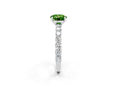 White gold Round Cut Peridot Solitaire Ring with Shared Prong Pavé Band and Four-Prong Setting_2