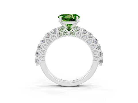 White gold Round Cut Peridot Solitaire Ring with Shared Prong Pavé Band and Four-Prong Setting_3