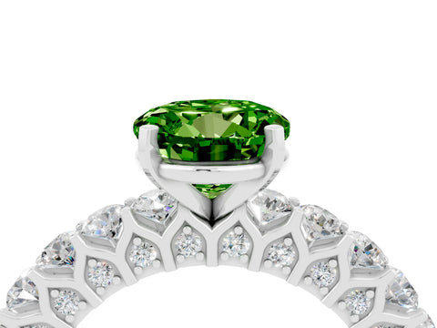 White gold Round Cut Peridot Solitaire Ring with Shared Prong Pavé Band and Four-Prong Setting_4