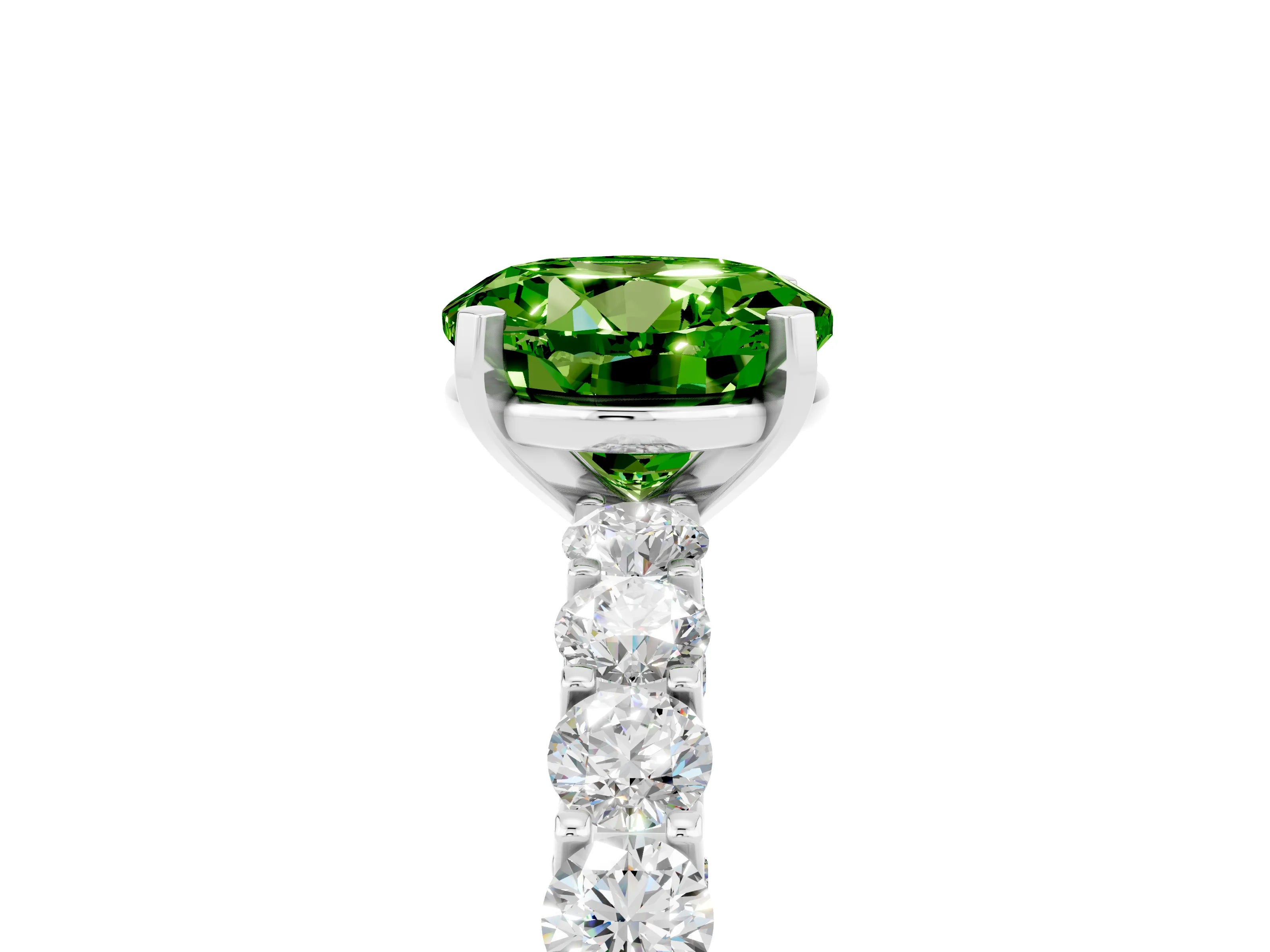 White gold Round Cut Peridot Solitaire Ring with Shared Prong Pavé Band and Four-Prong Setting_5