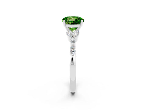 White gold Round Cut Peridot Solitaire Ring with Side Stones and Four-Prong Setting_14
