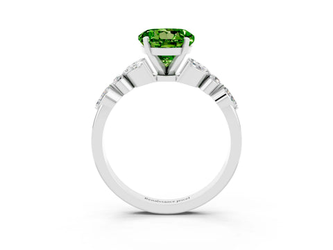 White gold Round Cut Peridot Solitaire Ring with Side Stones and Four-Prong Setting_15