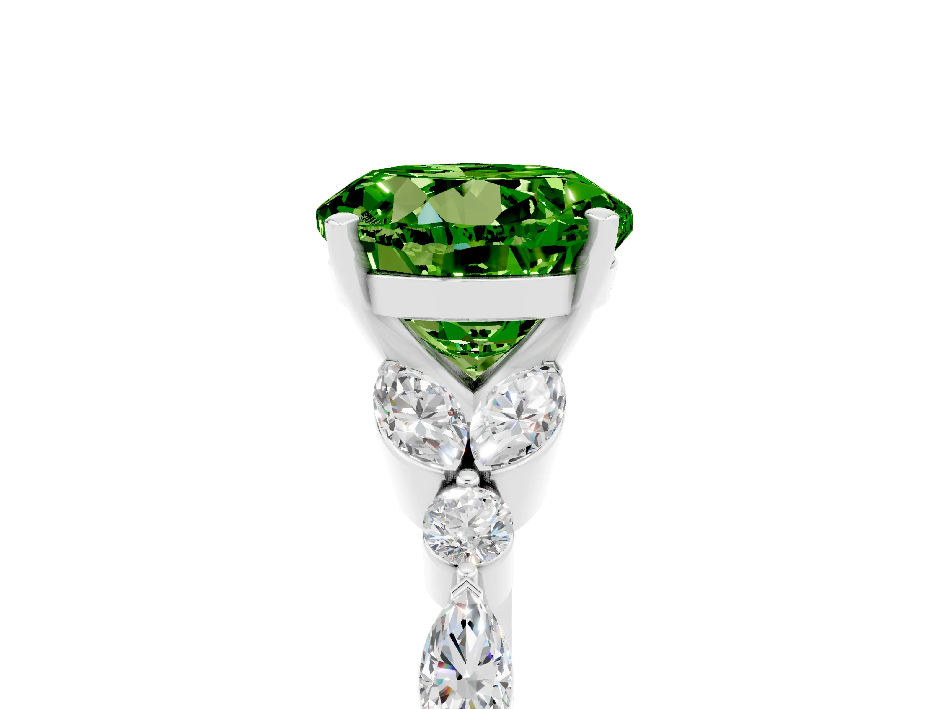 White gold Round Cut Peridot Solitaire Ring with Side Stones and Four-Prong Setting_17