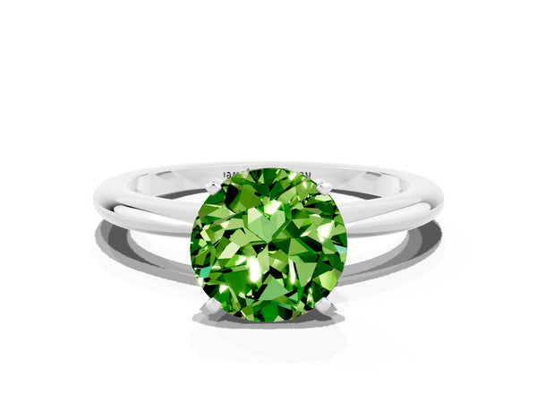 White gold Round Cut Peridot Solitaire Ring with Six-Prong Setting and Classic Band