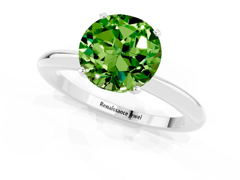 White gold Round Cut Peridot Solitaire Ring with Six-Prong Setting and Classic Band_1