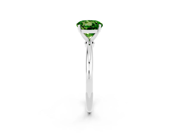 Silver Round Cut Peridot Solitaire Ring with Six-Prong Setting and Classic Band