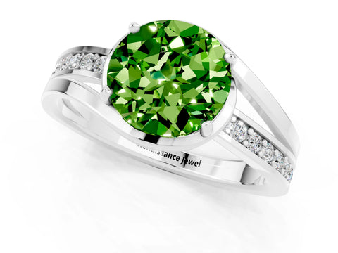 White gold Round Cut Peridot Solitaire Ring with Split Shank and Prong Setting_1