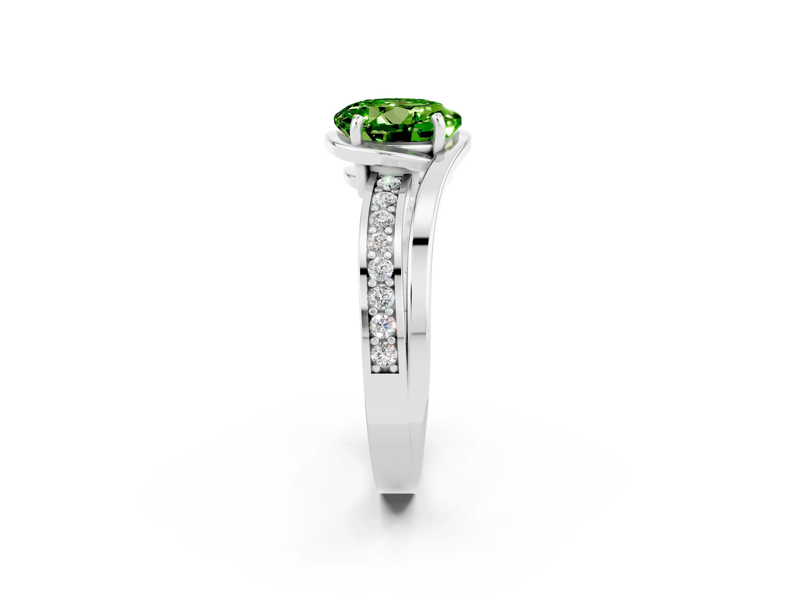 White gold Round Cut Peridot Solitaire Ring with Split Shank and Prong Setting_2