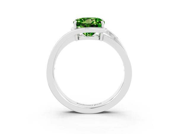 Platinum Round Cut Peridot Solitaire Ring with Split Shank and Prong Setting