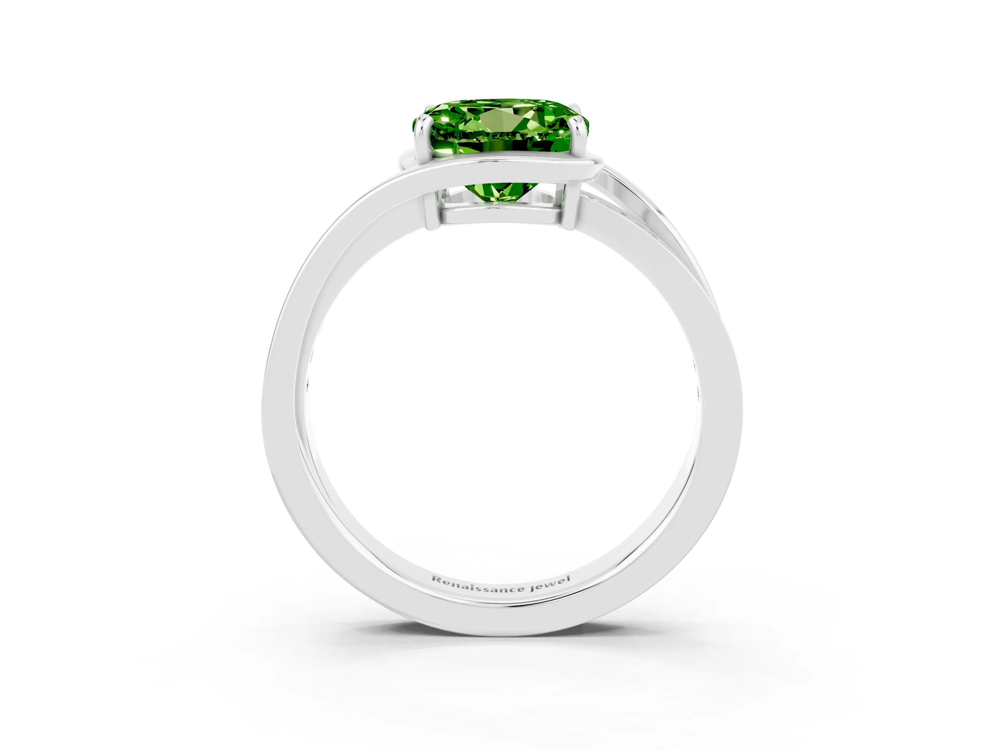 White gold Round Cut Peridot Solitaire Ring with Split Shank and Prong Setting_3