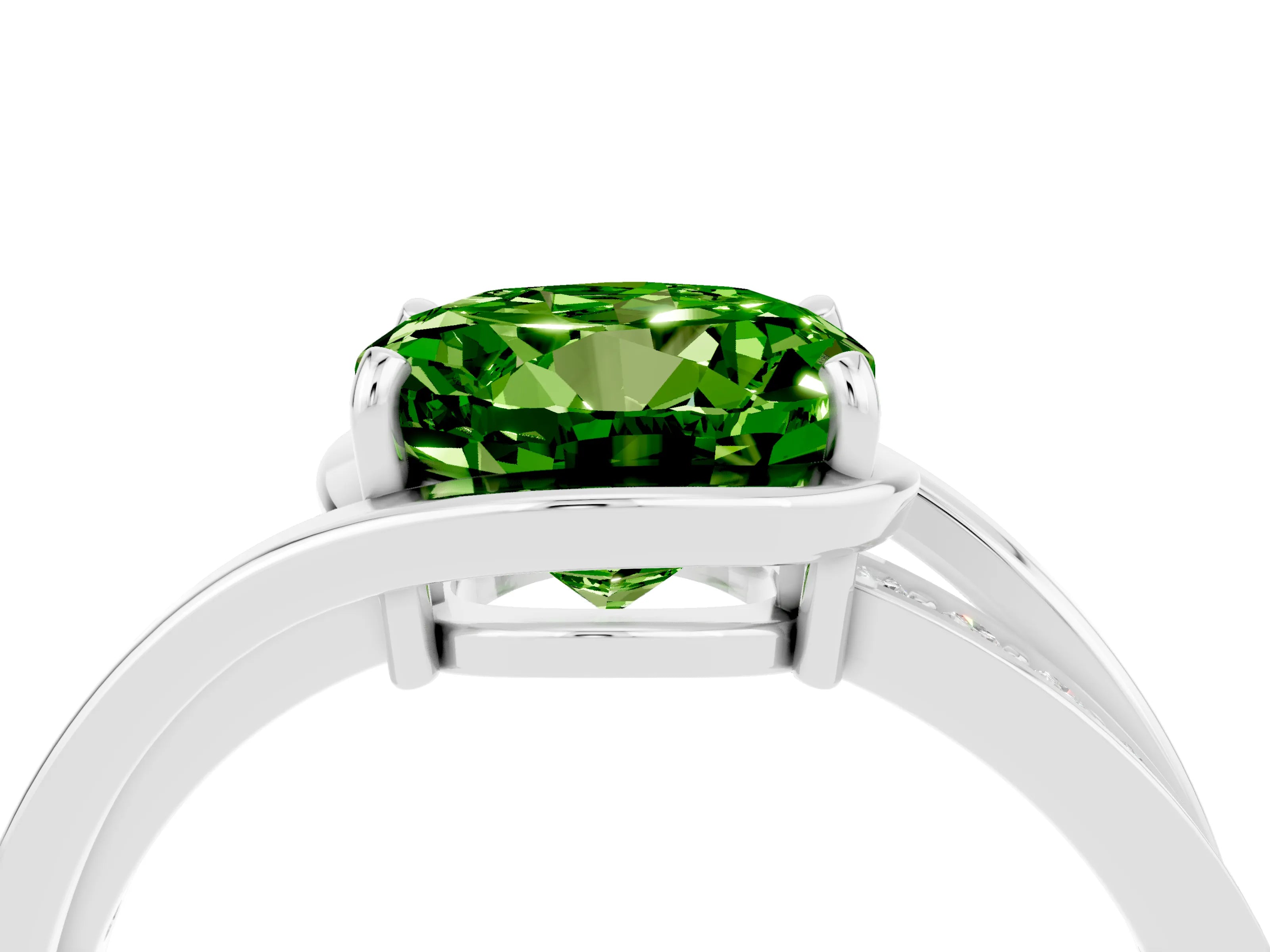 White gold Round Cut Peridot Solitaire Ring with Split Shank and Prong Setting_4