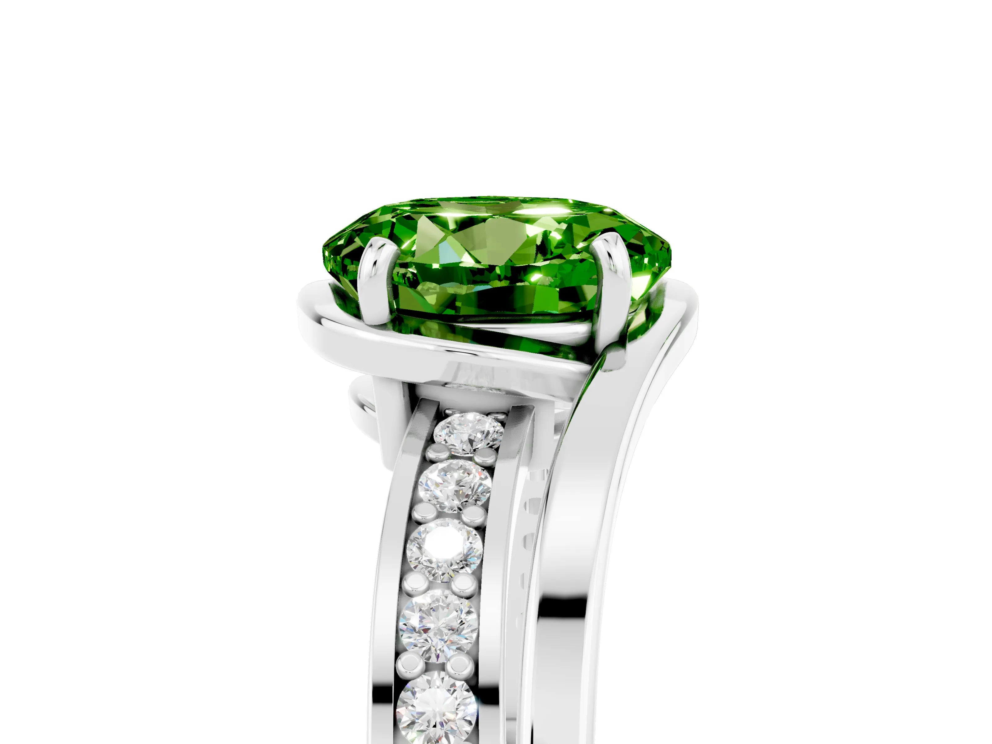 White gold Round Cut Peridot Solitaire Ring with Split Shank and Prong Setting_5